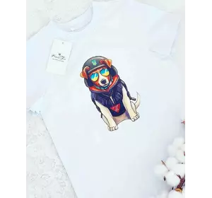 Футболка дитяча з принтом "Патрон в окулярах" біла 116, 122, 128р Футболка дитяча з принтом "Патрон в окулярах" біла 116, 122, 128р