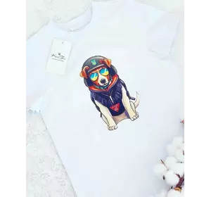 Футболка дитяча з принтом "Патрон в окулярах" біла 134, 140, 146р Футболка дитяча з принтом "Патрон в окулярах" біла 134, 140, 146р